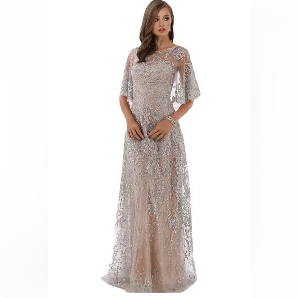 Lara Elegant Lace Maxi Dress In Silver